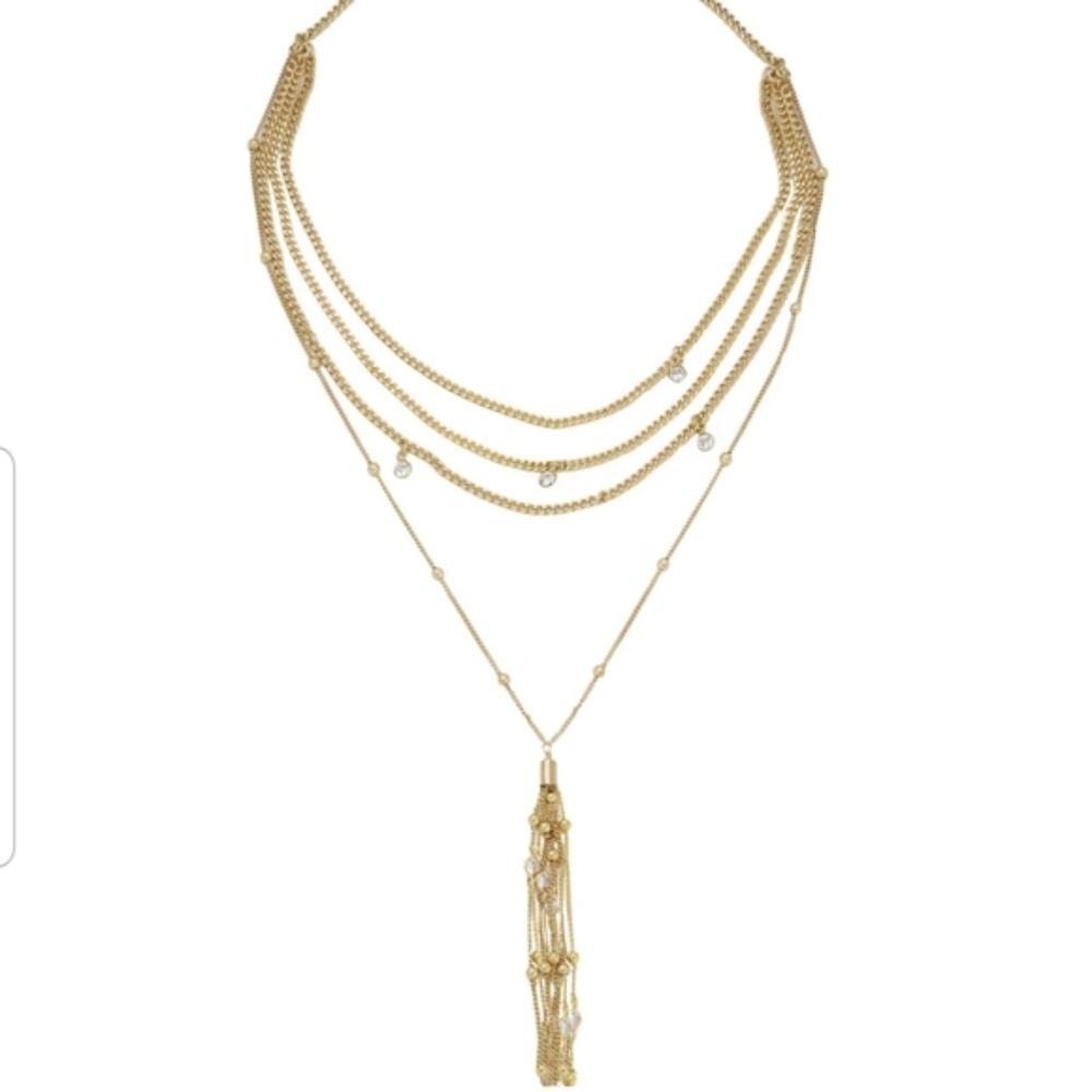 Ettika Layered Chain Drop Tassel 18k Gold Plated Necklace Rachel Zoe